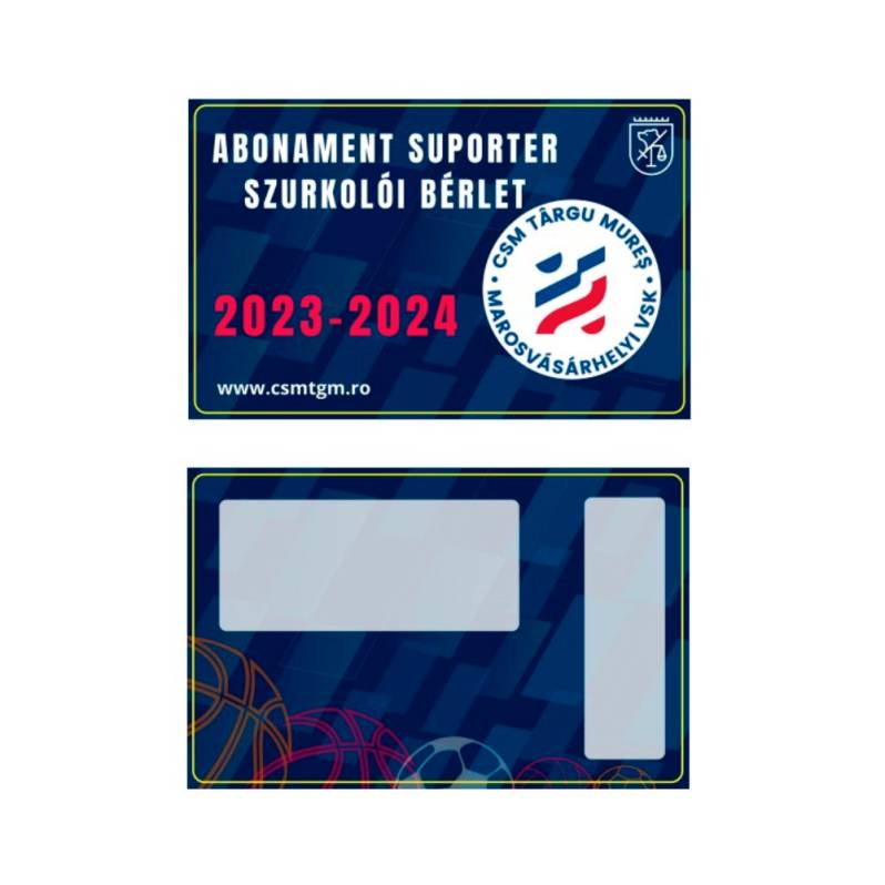 Card PVC alb personalizat fata-verso, Szurkoloi Berlet/Abonament Suporter CSM Targu Mures 2023-2024