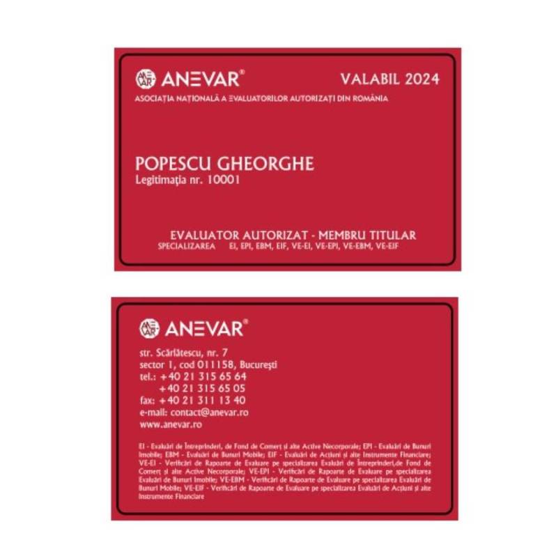 Card PVC personalizat Anevar Legitimatii titular 2024