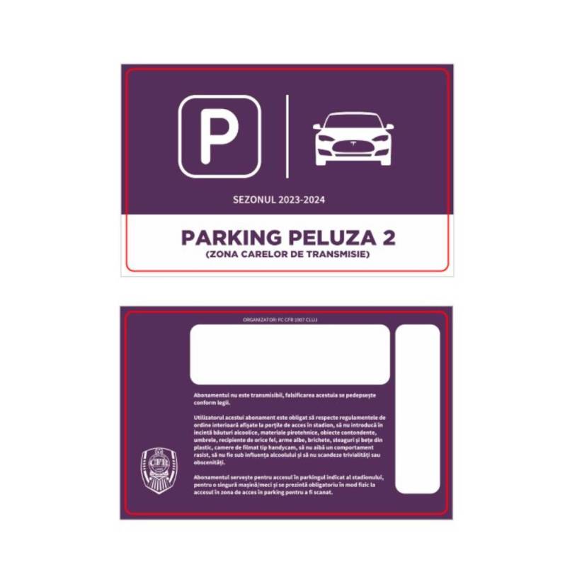 Card PVC alb personalizat fata-verso, CFR Parking 2023-2024 - Parking Peluza 2