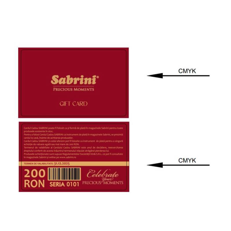 Card PVC personalizat IRINIK S.R.L, Sabrini Gift Card - 200 RON