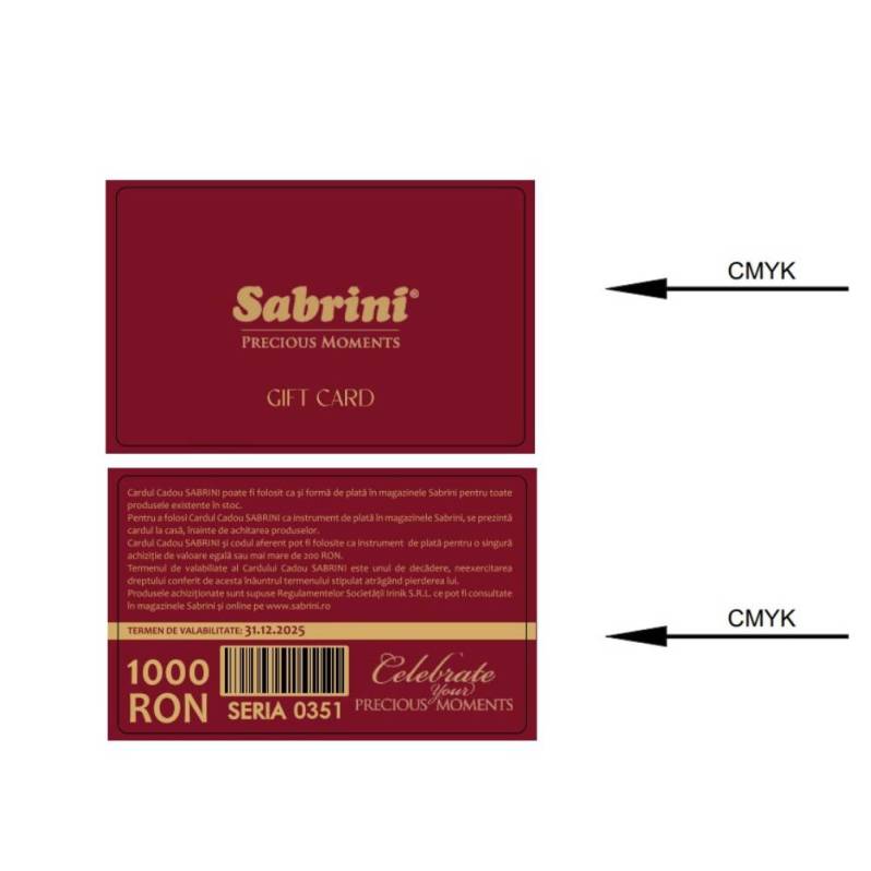 Card PVC personalizat IRINIK S.R.L, Sabrini Gift Card - 1000 RON