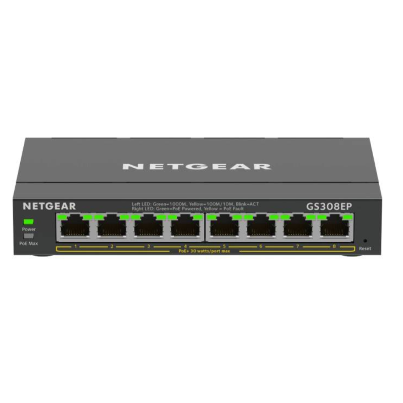 Switch Netgear GS308EP, 8 Porturi, PoE+ Gigabit Ethernet Plus, 62W web managed