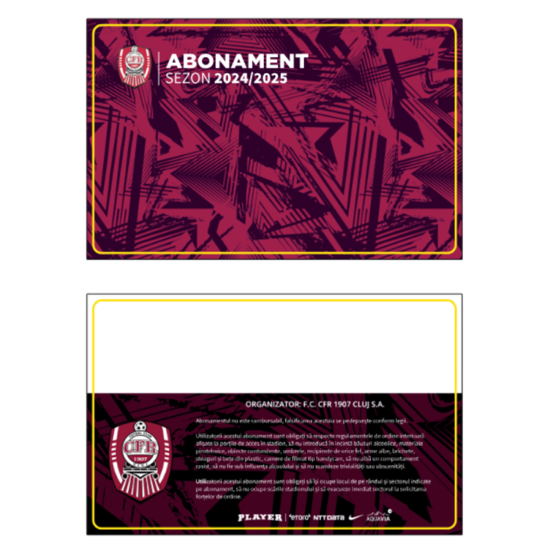 Card PVC alb personalizat fata-verso, Personalizare CFR Abonament sezon 2024-2025