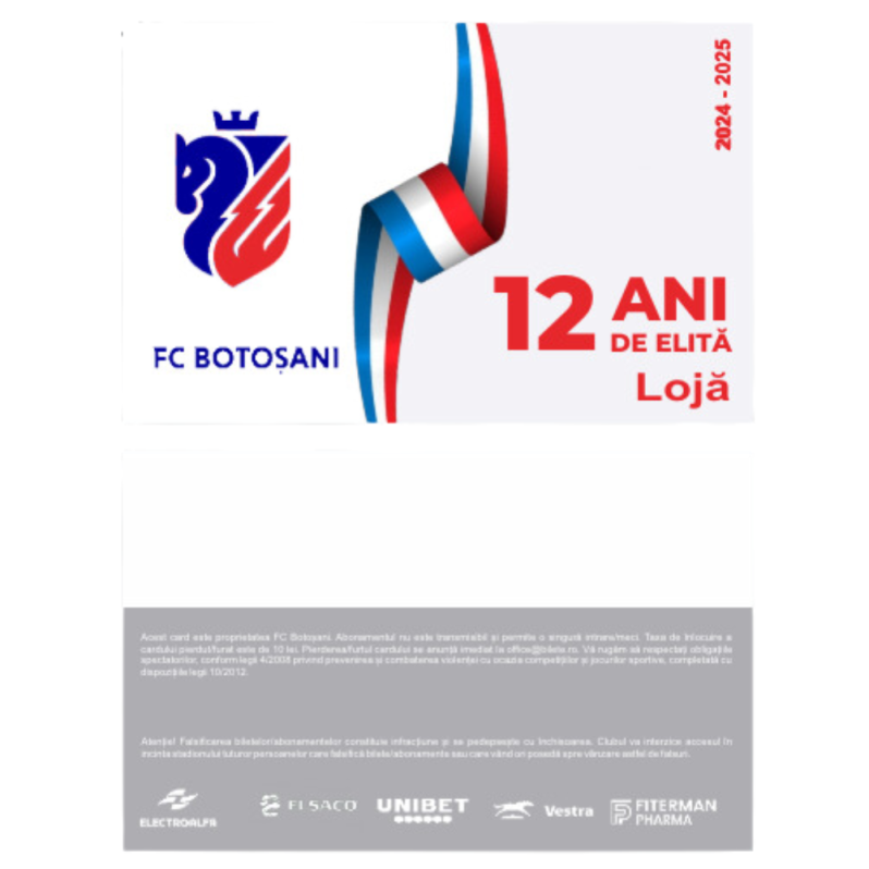 Card PVC alb personalizat fata-verso, FC Botosani, Loja 2024-2025