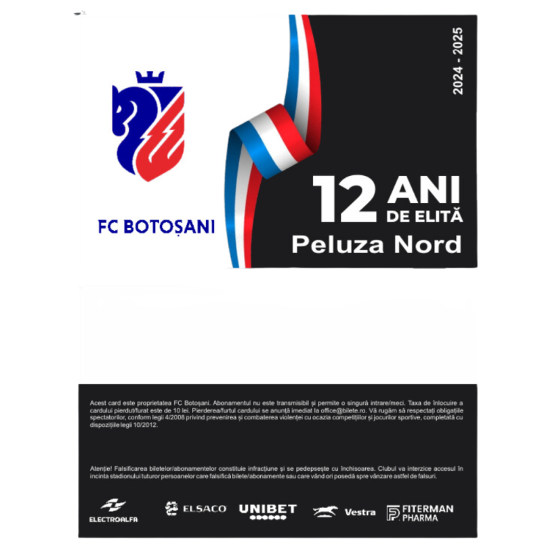 Card PVC alb personalizat fata-verso, FC Botosani, Peluza Nord - 2024-2025