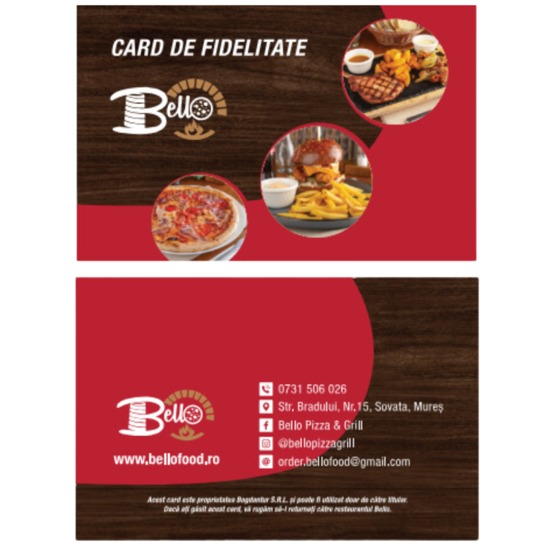 Card PVC alb, personalizat fata-verso, BelloFood