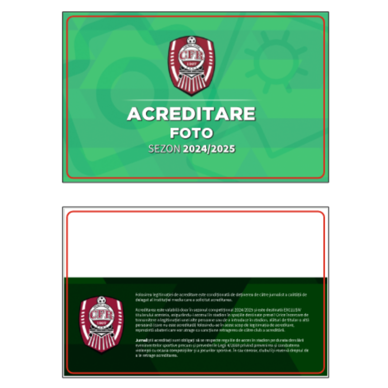 Card PVC alb personalizat fata-verso, CFR Acreditare Foto Sezon 2024-2025