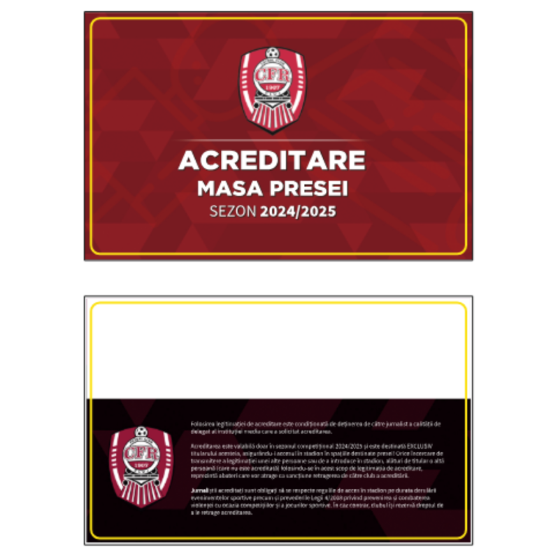 Card PVC alb personalizat fata-verso, CFR Acreditare Masa Presei Sezon 2024-2025