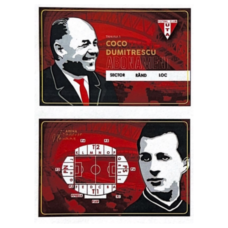 Card PVC alb personalizat fata-verso, Mifare 1K, Fotbal Club UTA, Tribuna 1 - 2024