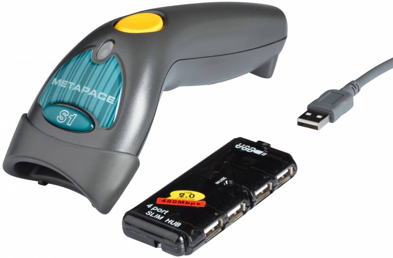 Cititor coduri de bare Metapace S-1, USB, hub USB, negru