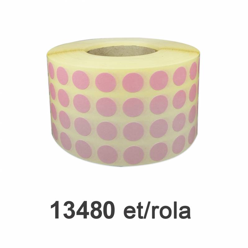 Rola etichete semilucioase ZINTA rotunde, PANTONE 183, 10mm, 13.480 et./rola