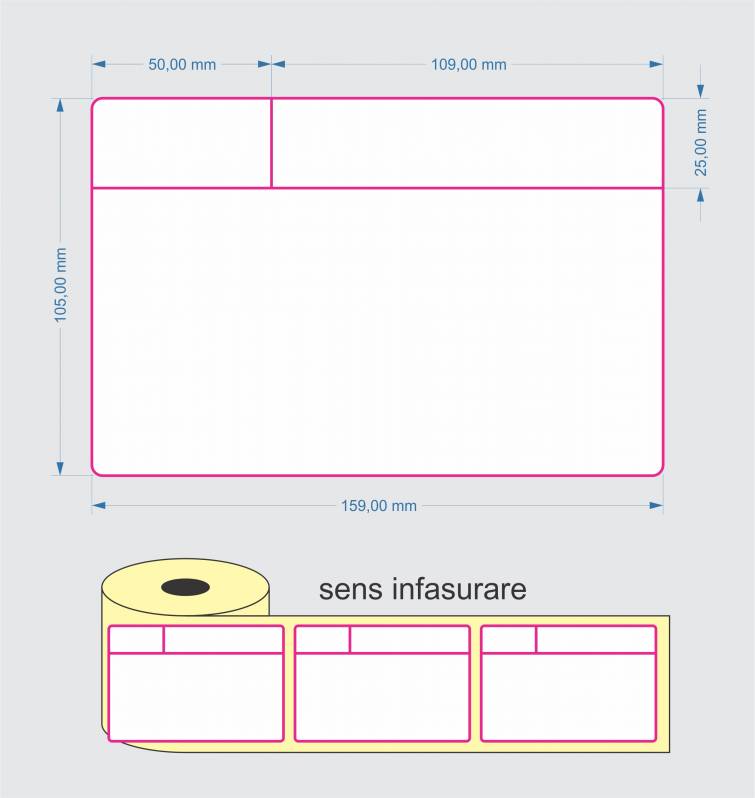 Rola etichete de plastic ZINTA albe 105x159mm, 900 et./rola