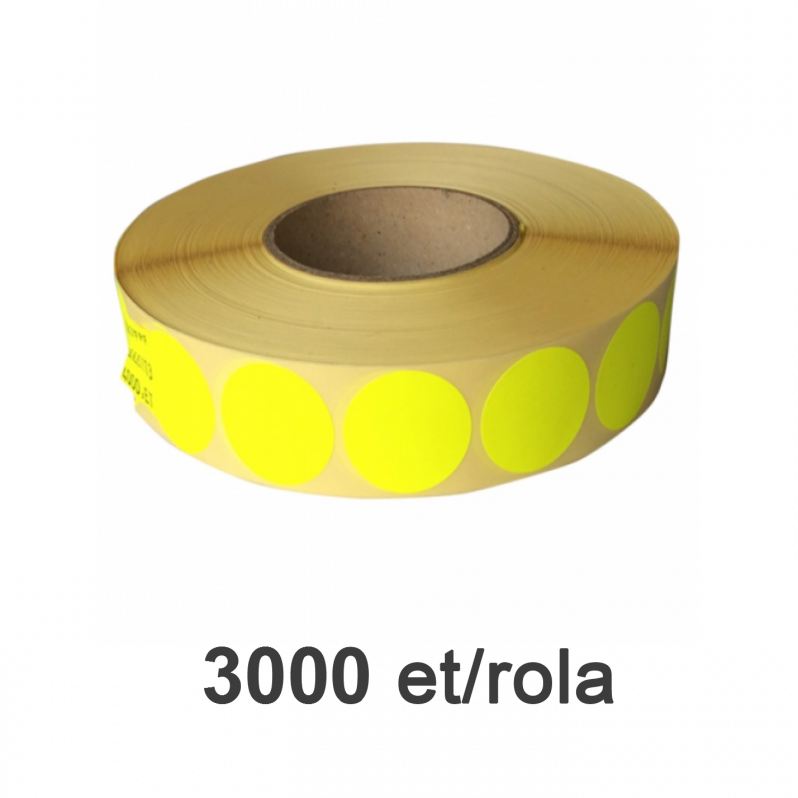 Rola etichete semilucioase ZINTA rotunde galbene fluo 50mm, 3000 et./rola