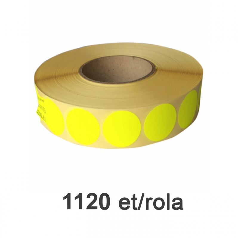 Rola etichete semilucioase ZINTA rotunde galbene fluo 35mm, 1120 et./rola