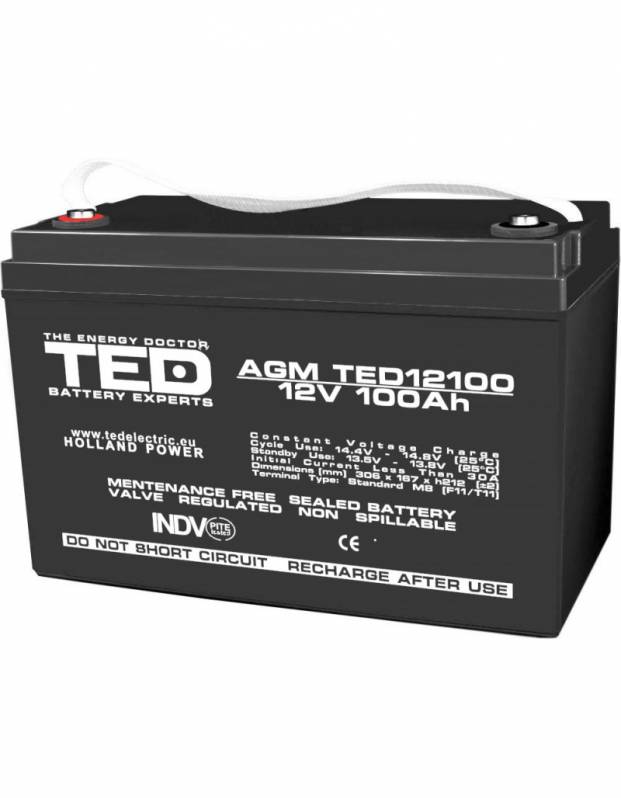 Acumulator stationar TED Electric, AGM VRLA, 12V, 100Ah