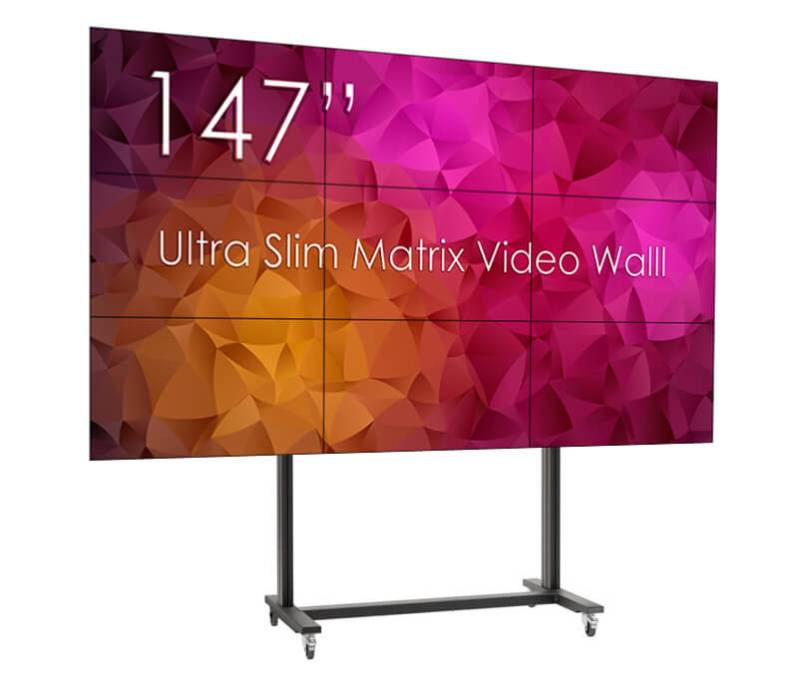 Solutie VideoWall 3x3 cu suport Vogel's cu baza mobila, 9 Display-uri si Controller