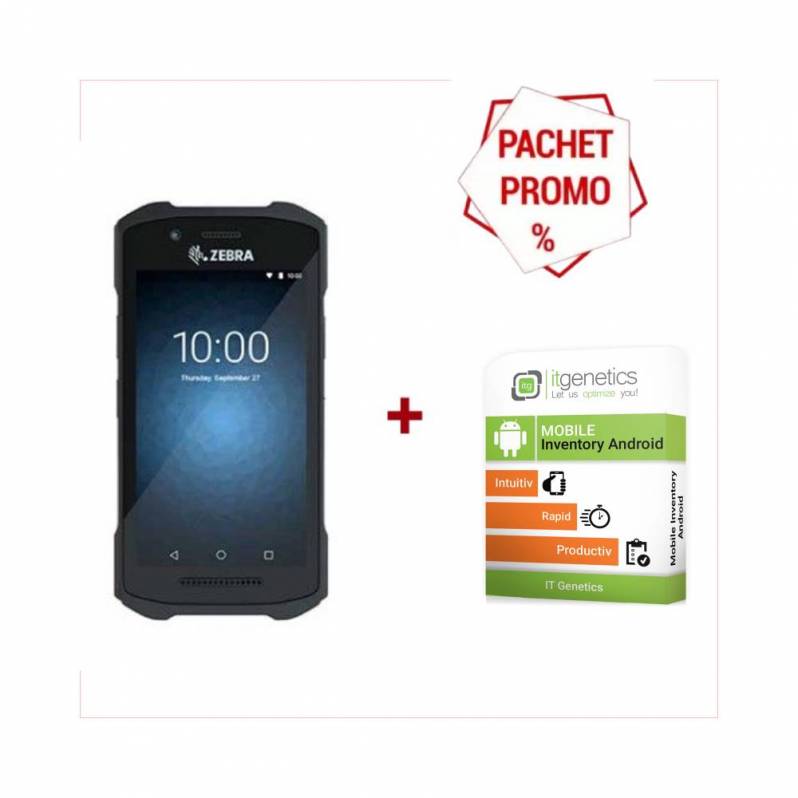 Pachet inventariere: Terminal mobil Zebra TC21, SE4100, Android, 3GB, bat. ext., plus software invetariere