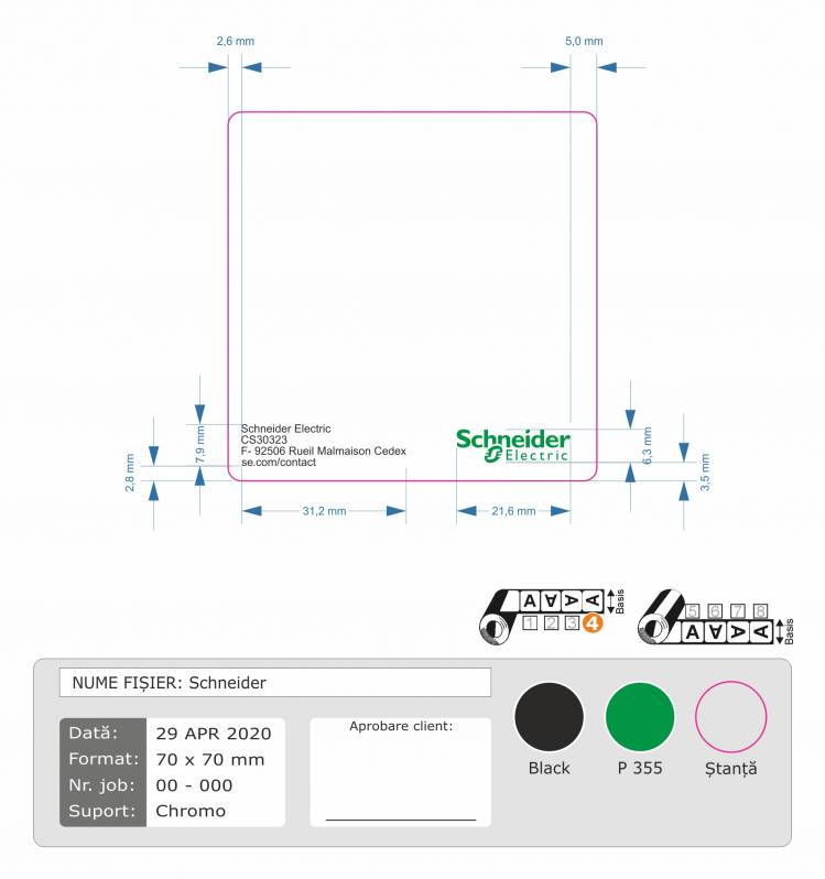 Rola etichete semilucioase 70x70mm, 700 et./rola, personalizate Candiano Burger, B3ton