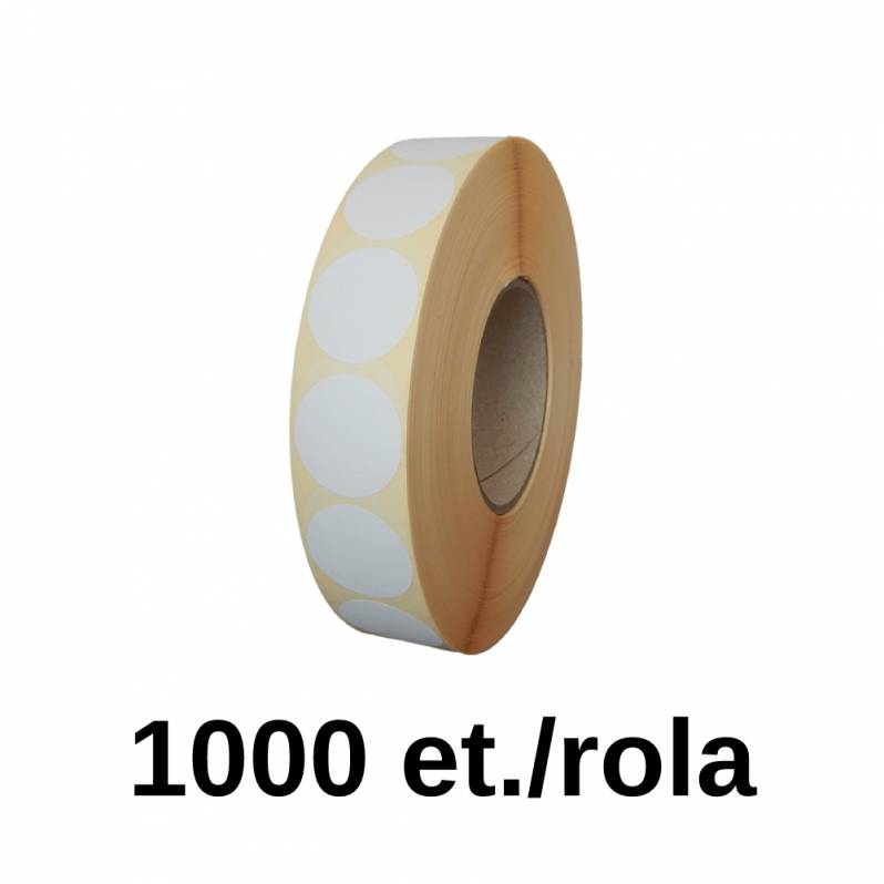 Rola etichete de plastic ZINTA rotunde 40x40mm, 1000 et./rola, alb lucios