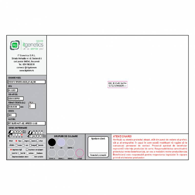 Rola etichete de plastic ZINTA , 30x10mm, 5000 et./rola, personalizate GIC NOSAG METAL