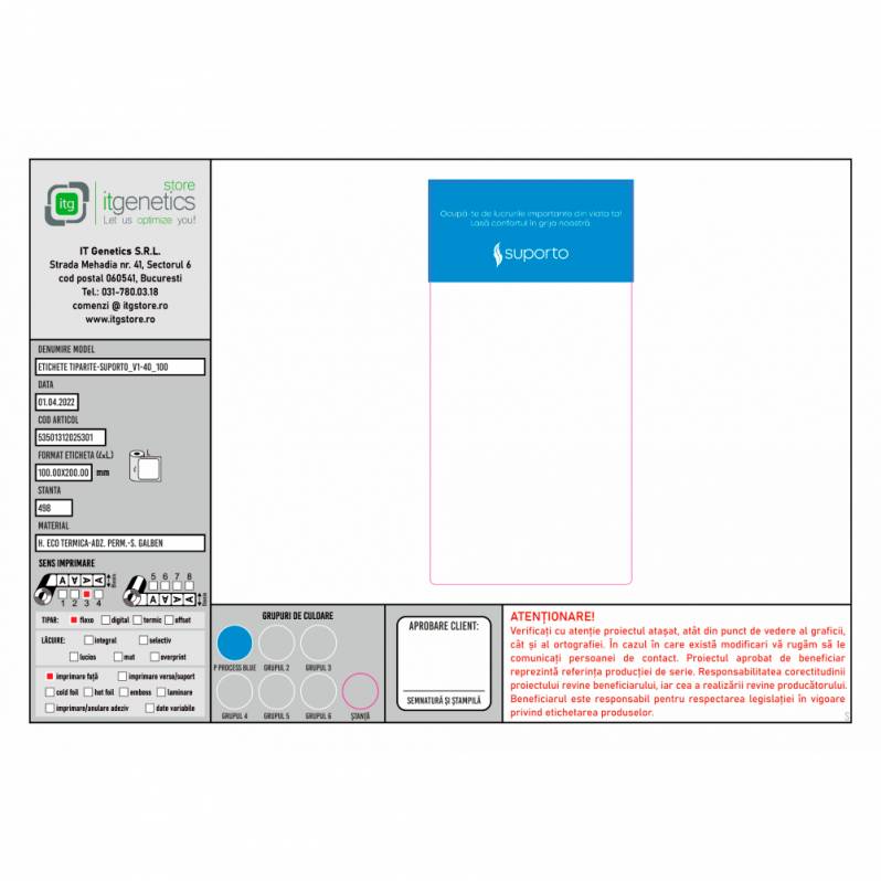 Rola etichete termice ZINTA 100x200mm, 200 et./rola, personalizare SUPORTO