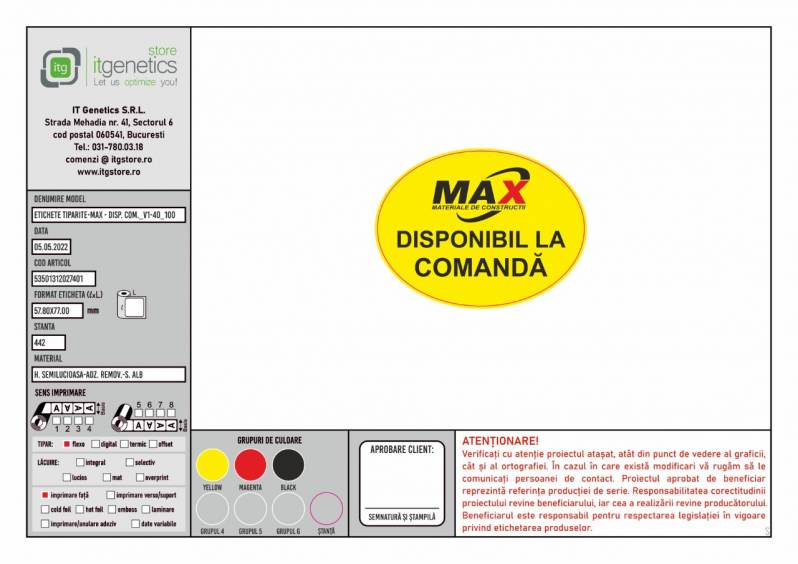 Rola etichete semilucioase ZINTA 58x77mm, 600 et./rola, personalizare MAX DC