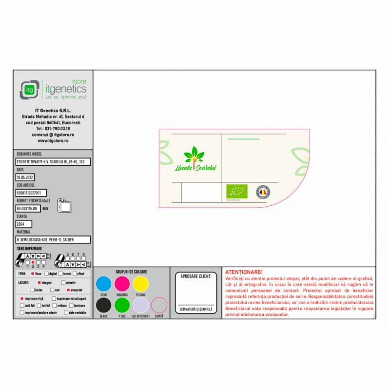 Rola etichete semilucioase ZINTA 60x115mm, 400 et./rola, personalizare LIVADA SOARELUI ECO