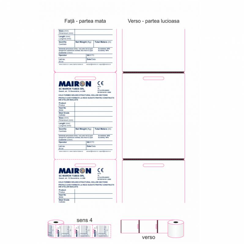 Tag hartie sintetica, fata-verso, 105x146mm, personalizare Mairon