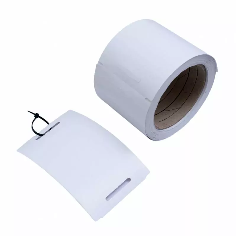 Tag plastic fara adeziv, ZINTA, 80x135mm, 150 gr/mp, 1000 et./rola, perfor, notch