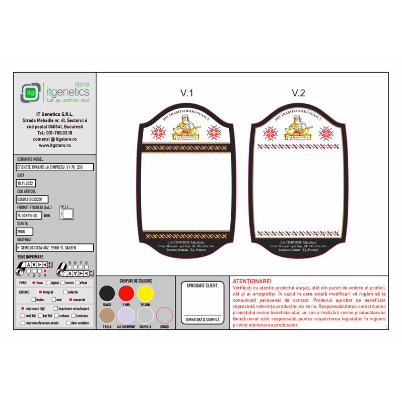 Etichete semilucioase ZINTA 74x115 mm, 1500 et./rola, personalizate La Cimpoesu