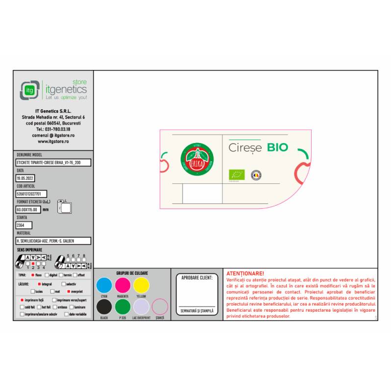 Rola etichete semilucioase ZINTA 60x115mm, 1500 et./rola, personalizare CIRESE ERIKA