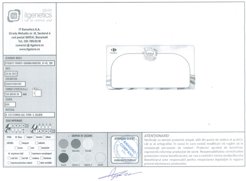 Rola de etichete ecothermal ZINTA 100x49.59mm, 900 et./rola, personalizare Gradina Noastra