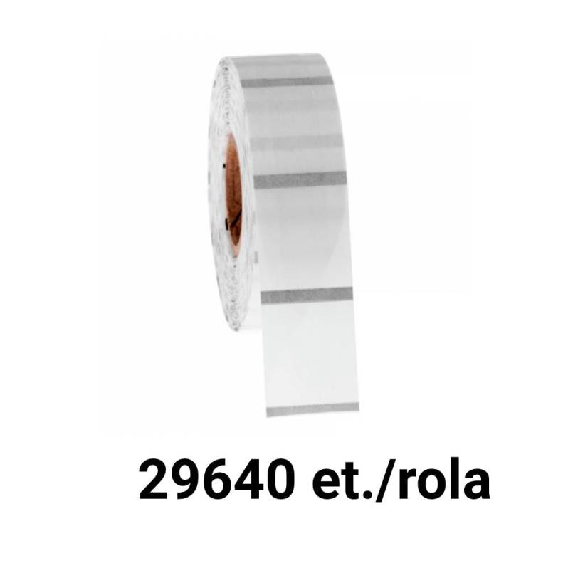 Rola etichete de plastic ZINTA transparente 27x12mm, black mark, 29.640 et./rola