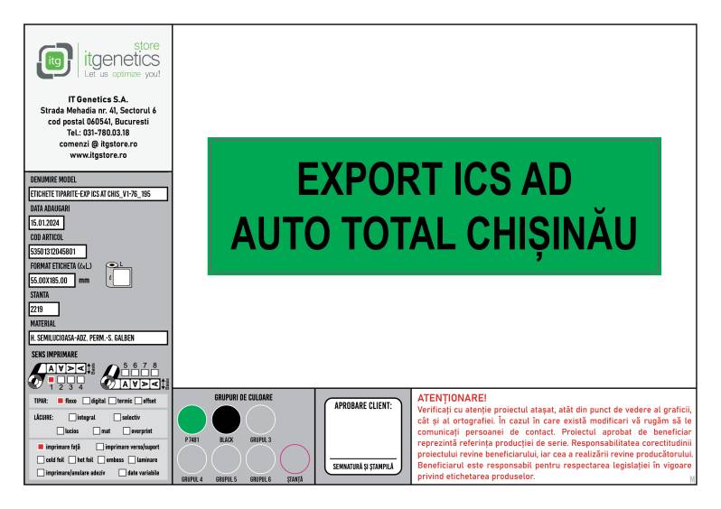 Rola de etichete semilucioase 55x185mm, 1000 et./rola, personalizare Export ICS AutoTotal