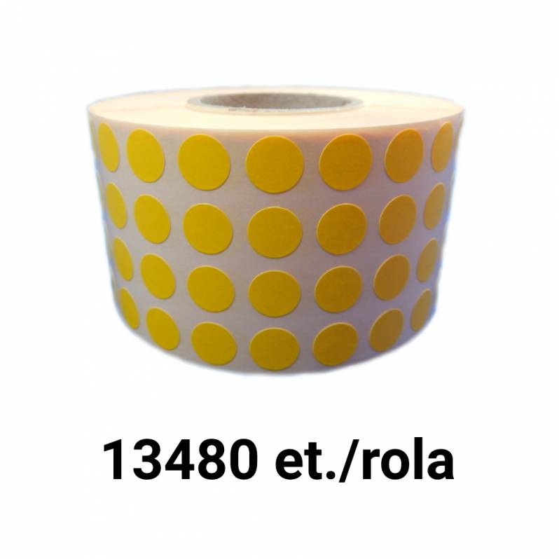 Rola etichete semilucioase ZINTA rotunde, galbene fluo, 10mm, 13.480 et./rola