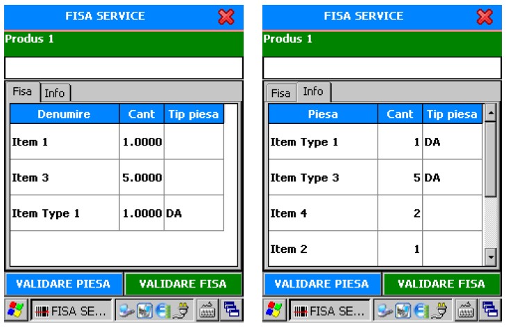 ITG Service, service sheet